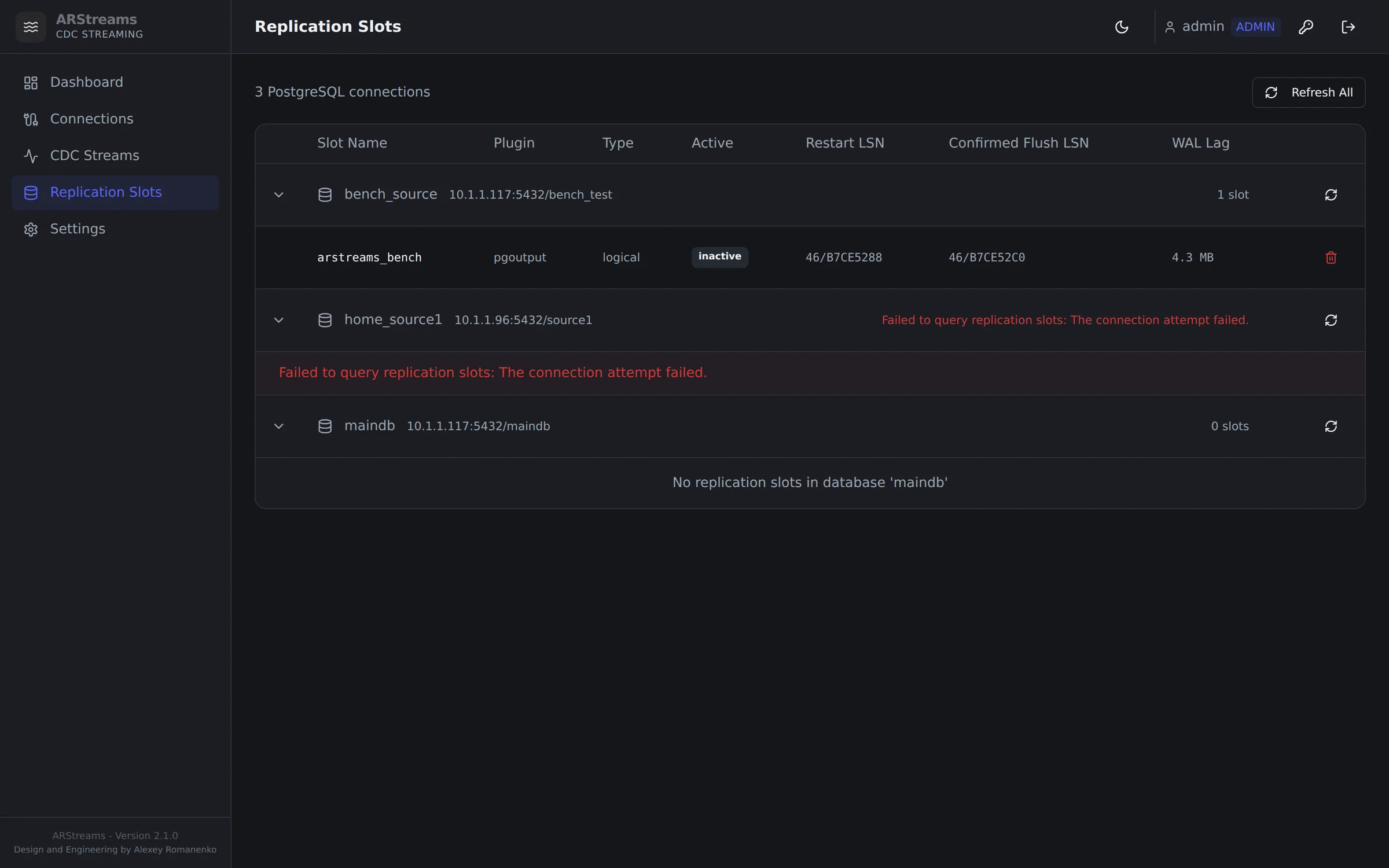ARStreams — replication slots