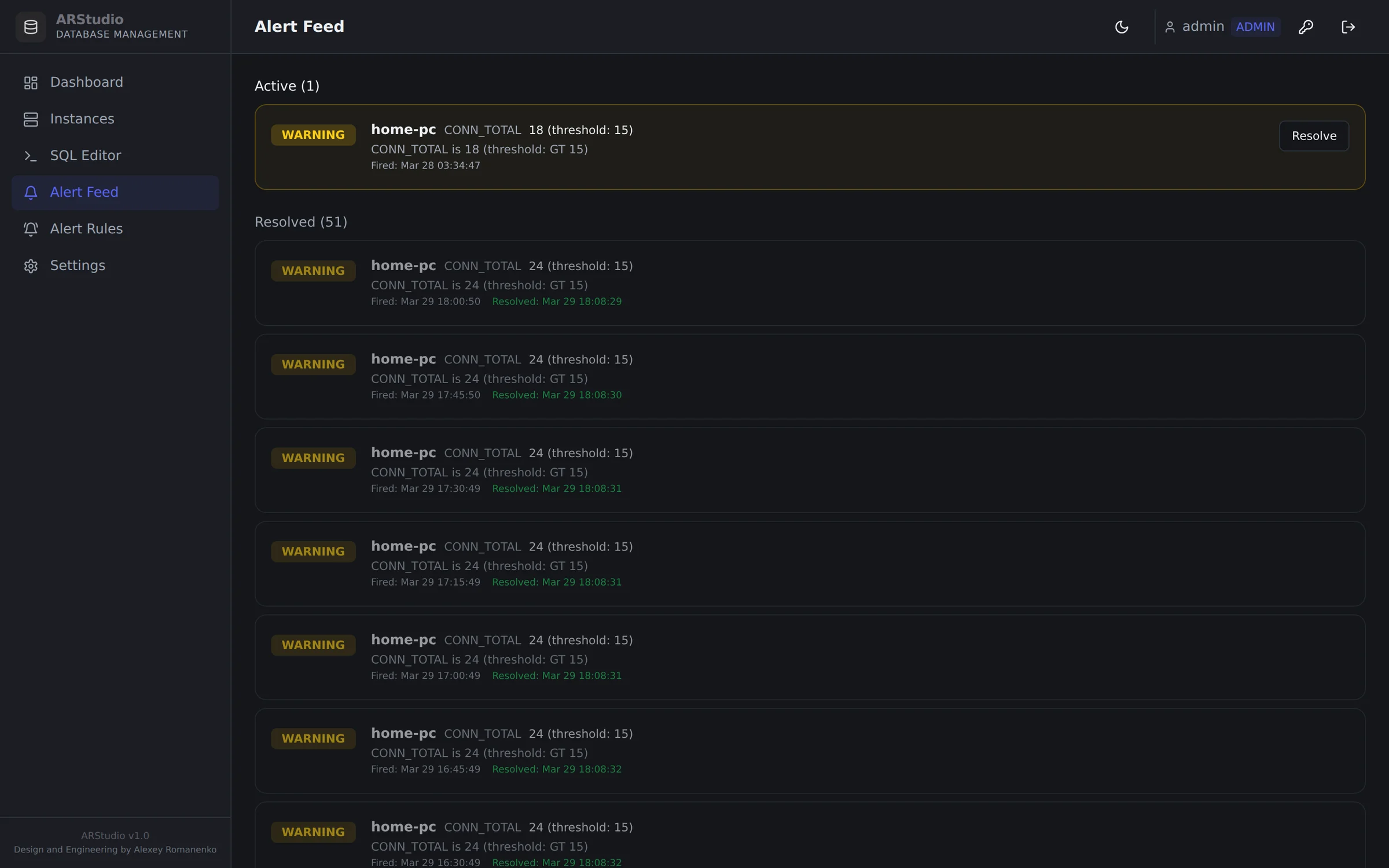 ARStudio — alert feed